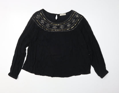 Marks & Spencer Women's Black Embroidered Blouse Size 12