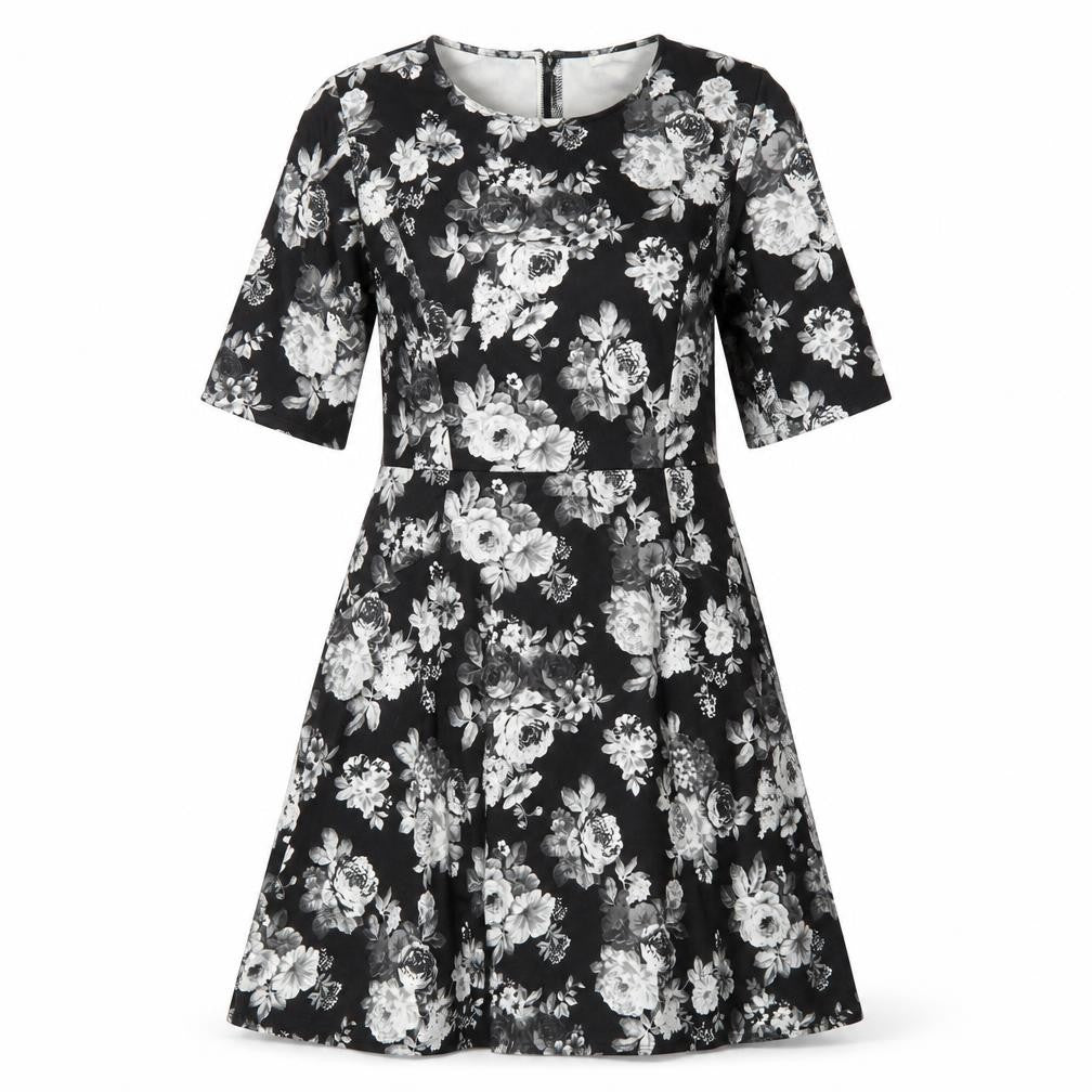 Oasis Women's Black Floral A-Line Dress - M