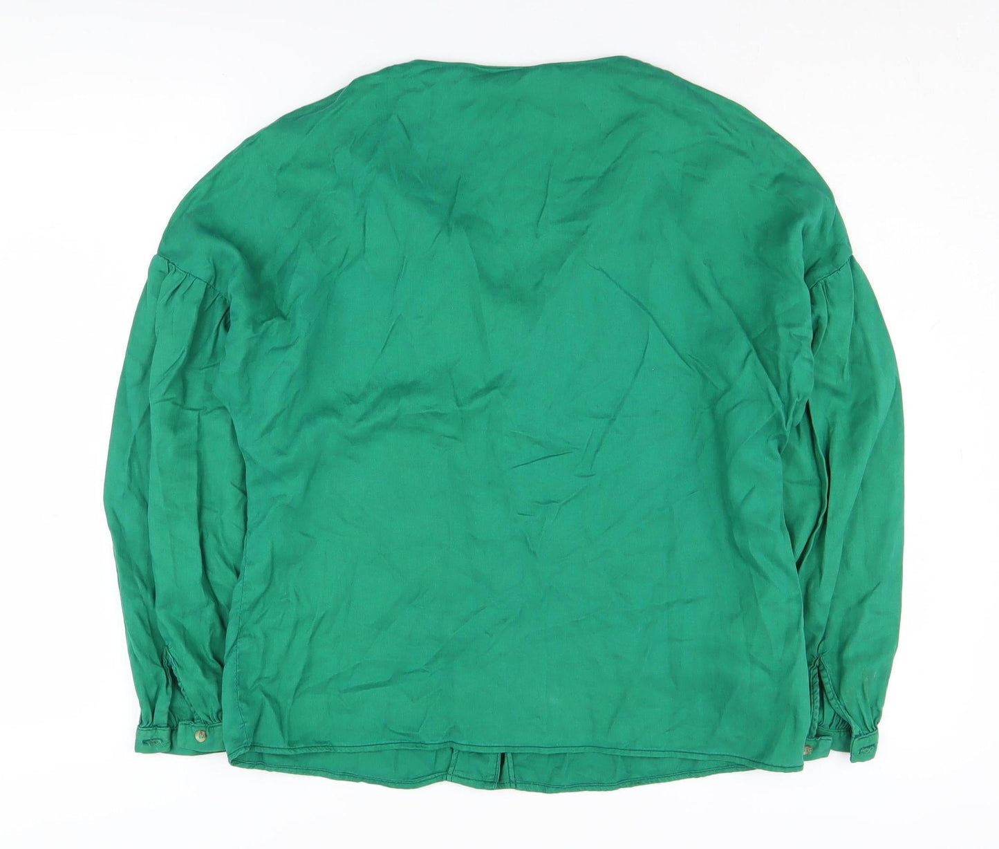 Promod Women's Green Button-Up V-Neck Top - Size 10