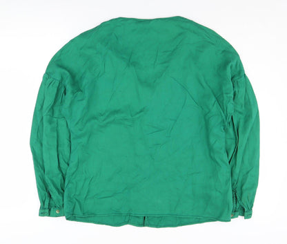 Promod Women's Green Button-Up V-Neck Top - Size 10