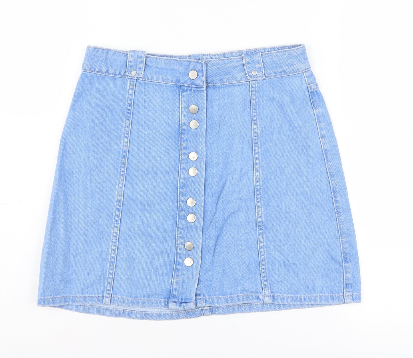 River Island Women's Blue Denim Button A-Line Skirt Size 8