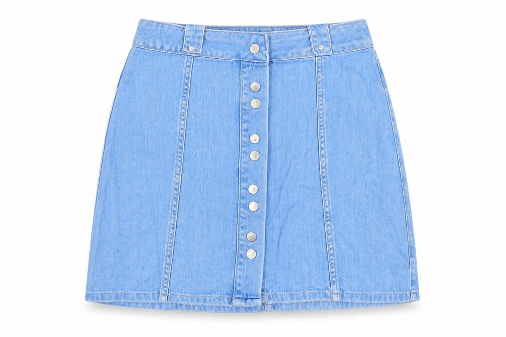River Island Women's Blue Denim Button A-Line Skirt Size 8