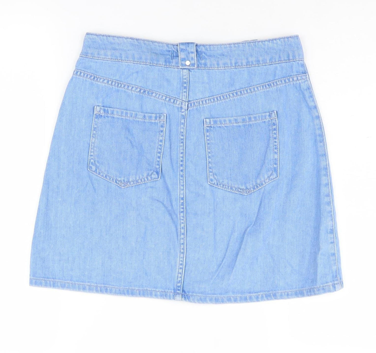 River Island Women's Blue Denim Button A-Line Skirt Size 8