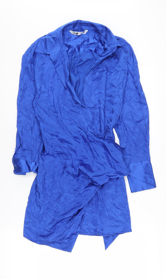 Zara Women's Blue XS Wrap Dress Viscose