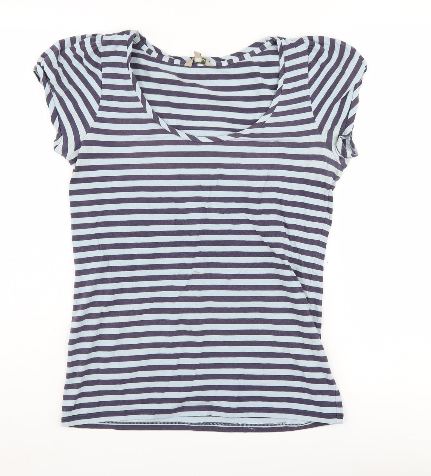 Ken Women's Blue Striped T-Shirt, Size M, Scoop Neck