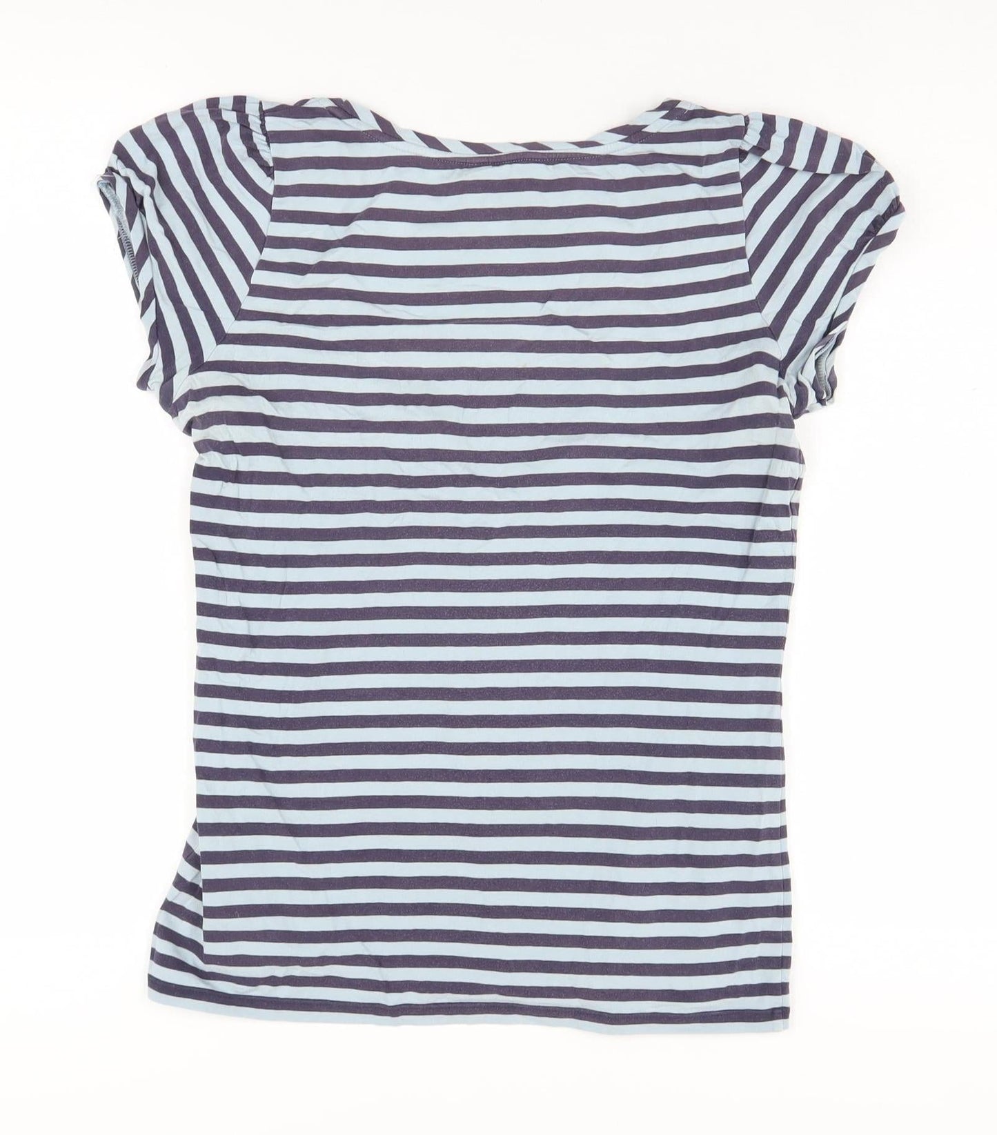 Ken Women's Blue Striped T-Shirt, Size M, Scoop Neck