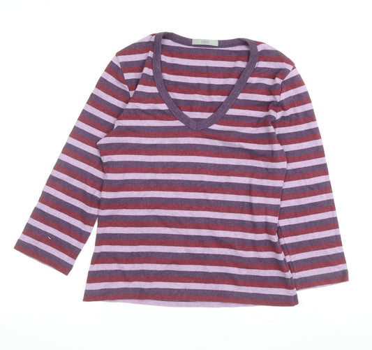 Marks and Spencer Women's Multicoloured Striped V-Neck T-Shirt Size 10