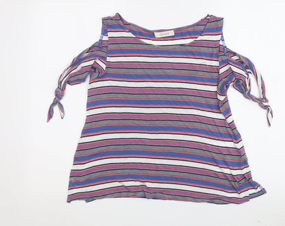 Oasis Women's Multicoloured Striped Cold Shoulder Tee
