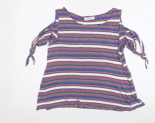 Oasis Women's Multicoloured Striped Cold Shoulder Tee