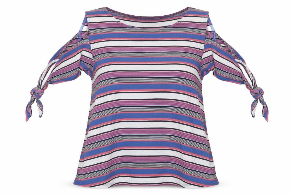 Oasis Women's Multicoloured Striped Cold Shoulder Tee