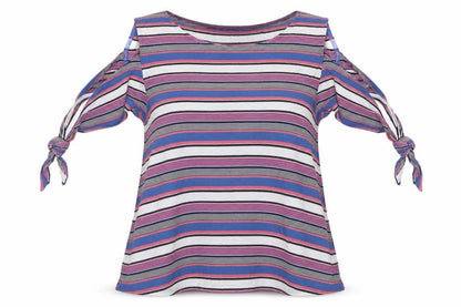 Oasis Women's Multicoloured Striped Cold Shoulder Tee