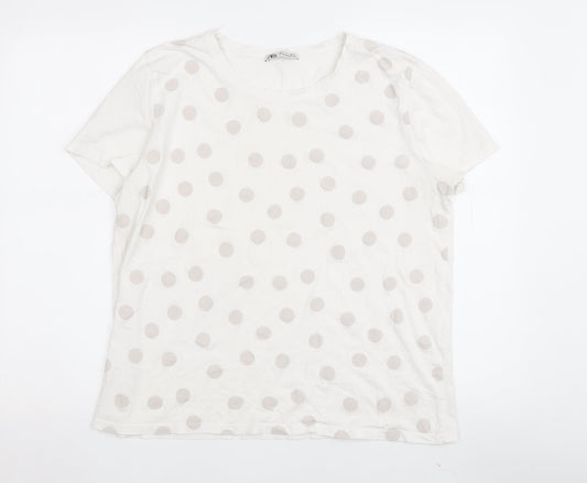 Zara Women's White Polka Dot T-Shirt Size 14