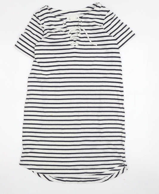 L.O.G.G. Women's White Striped XS T-Shirt Dress