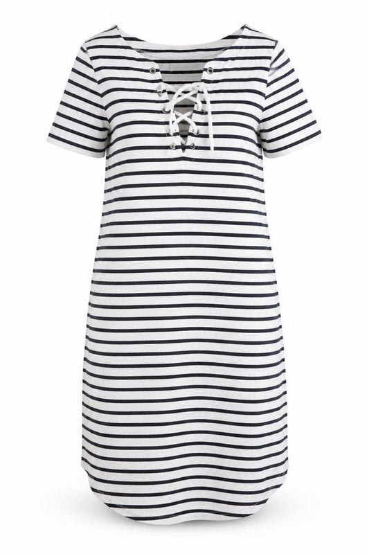 L.O.G.G. Women's White Striped XS T-Shirt Dress