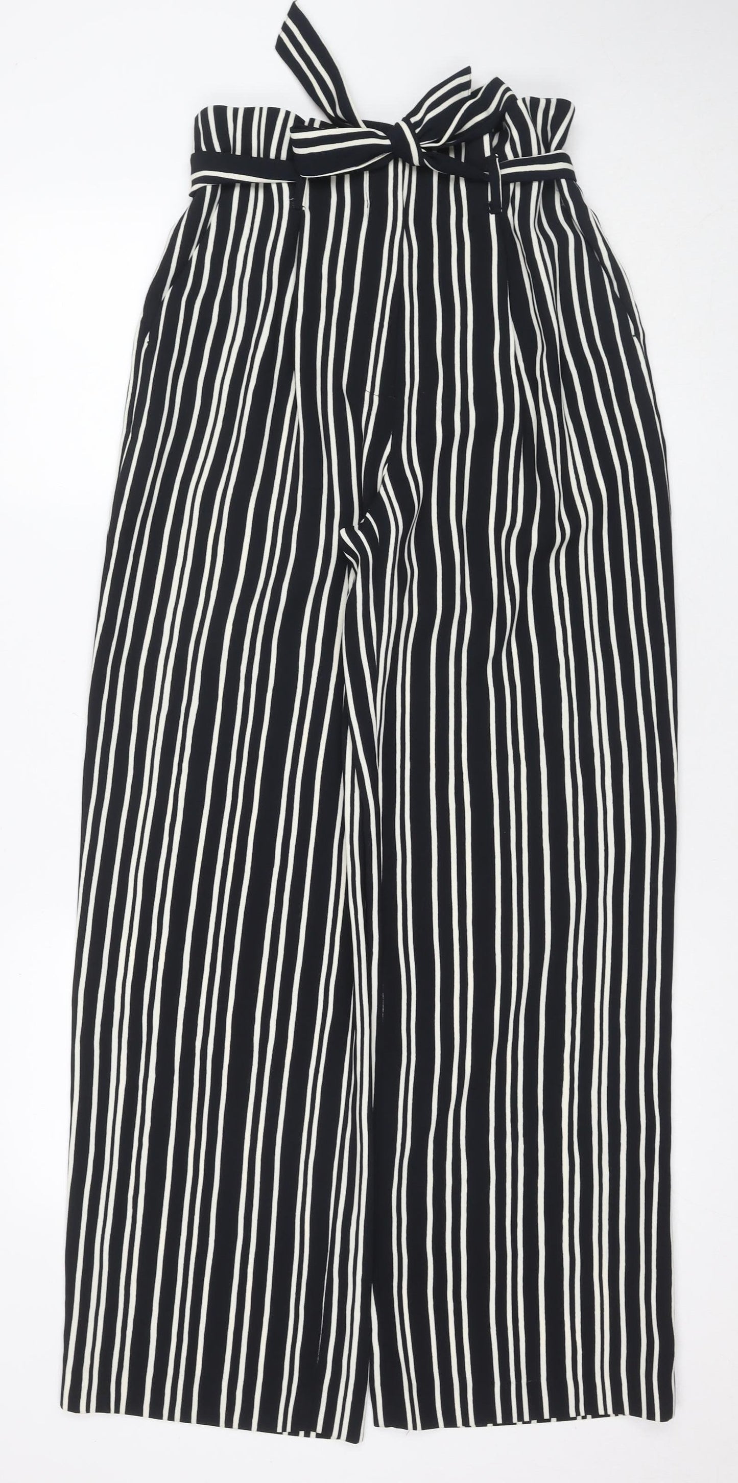 H&M Women's Black Striped Cropped Trousers, Size 10