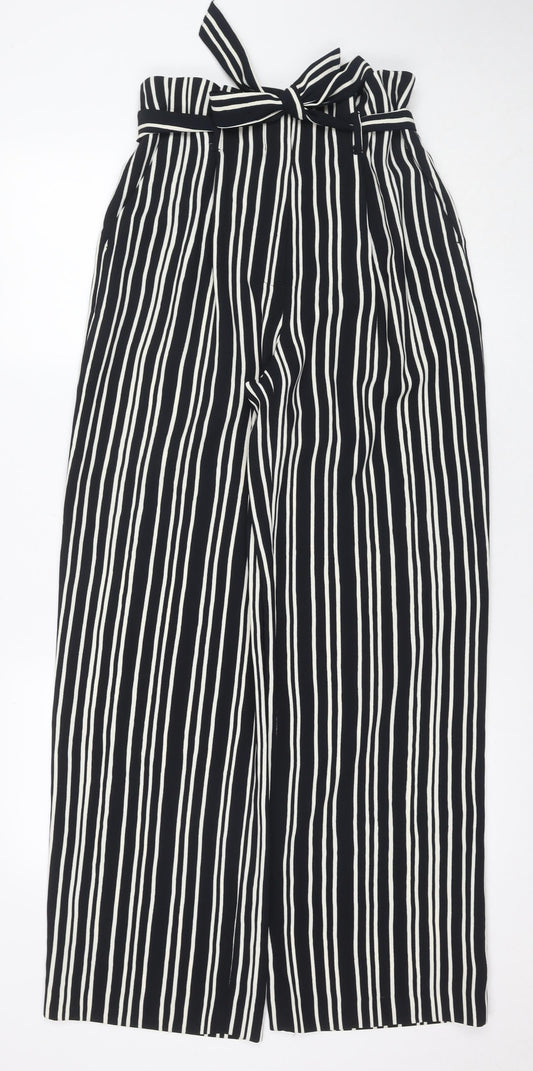 H&M Women's Black Striped Cropped Trousers, Size 10
