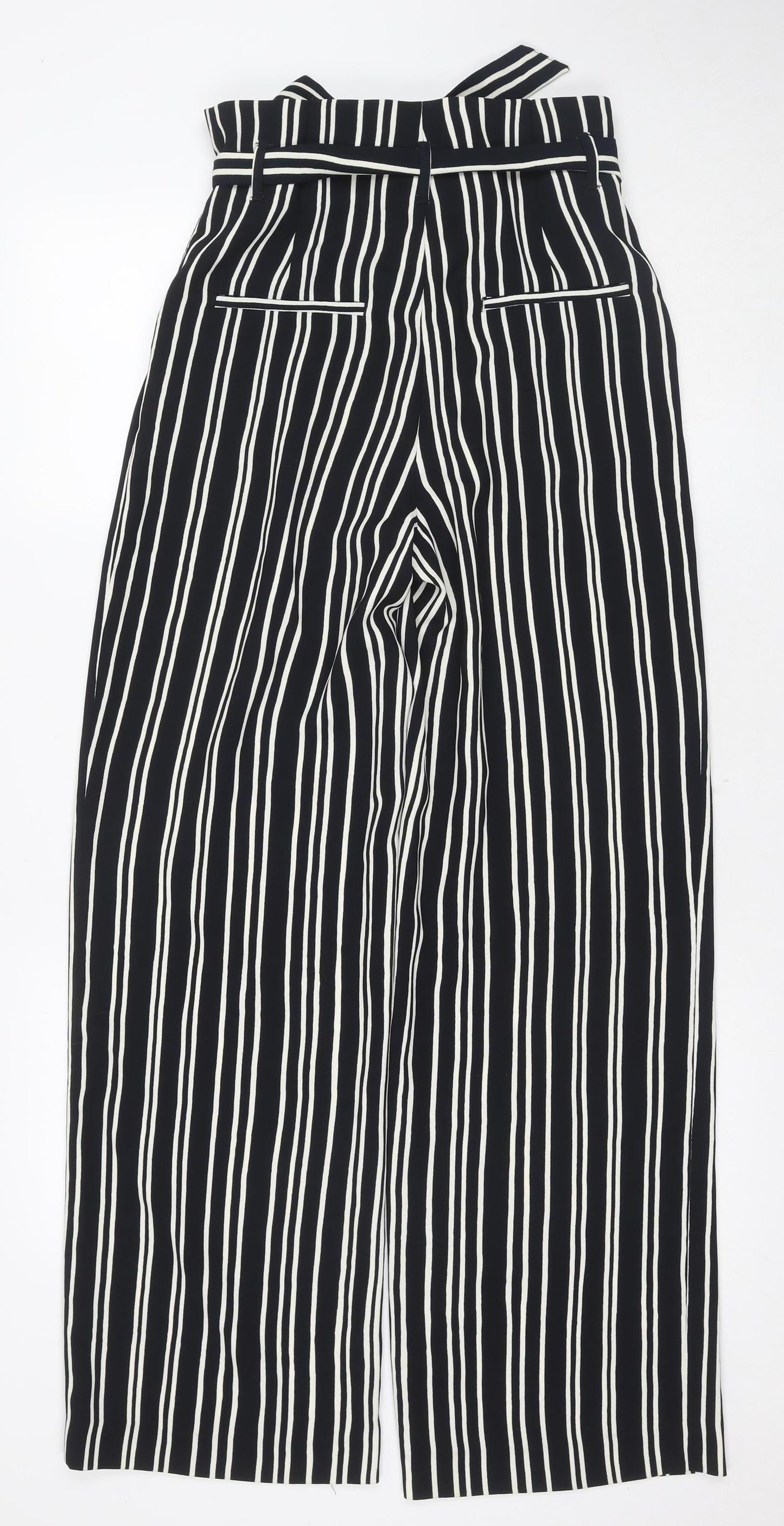 H&M Women's Black Striped Cropped Trousers, Size 10