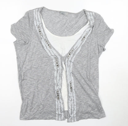Marks & Spencer Women's Grey Size 16 Basic T-Shirt