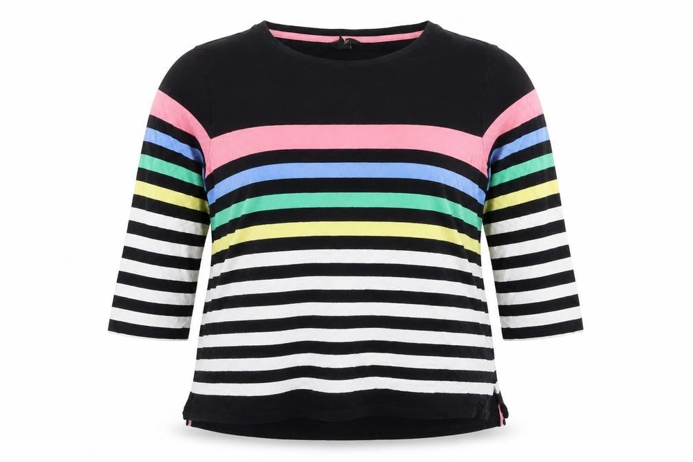 M&Co Women's Black Striped T-Shirt Size 14