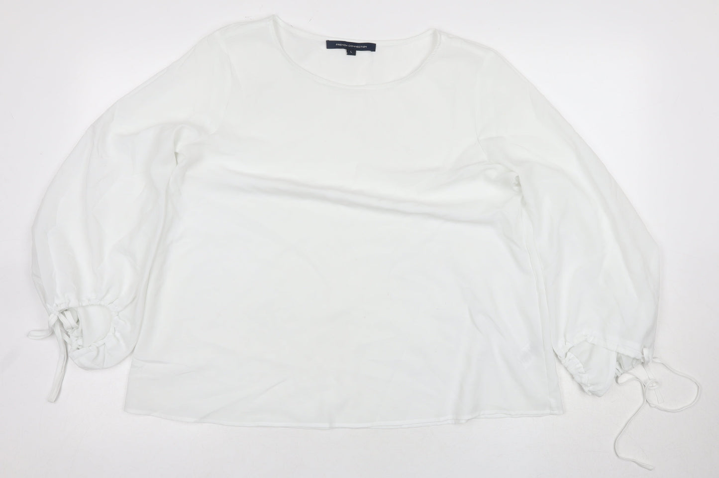 French Connection Women’s White Blouse, Size L, Balloon Sleeve
