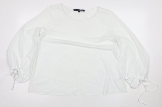 French Connection Women’s White Blouse, Size L, Balloon Sleeve