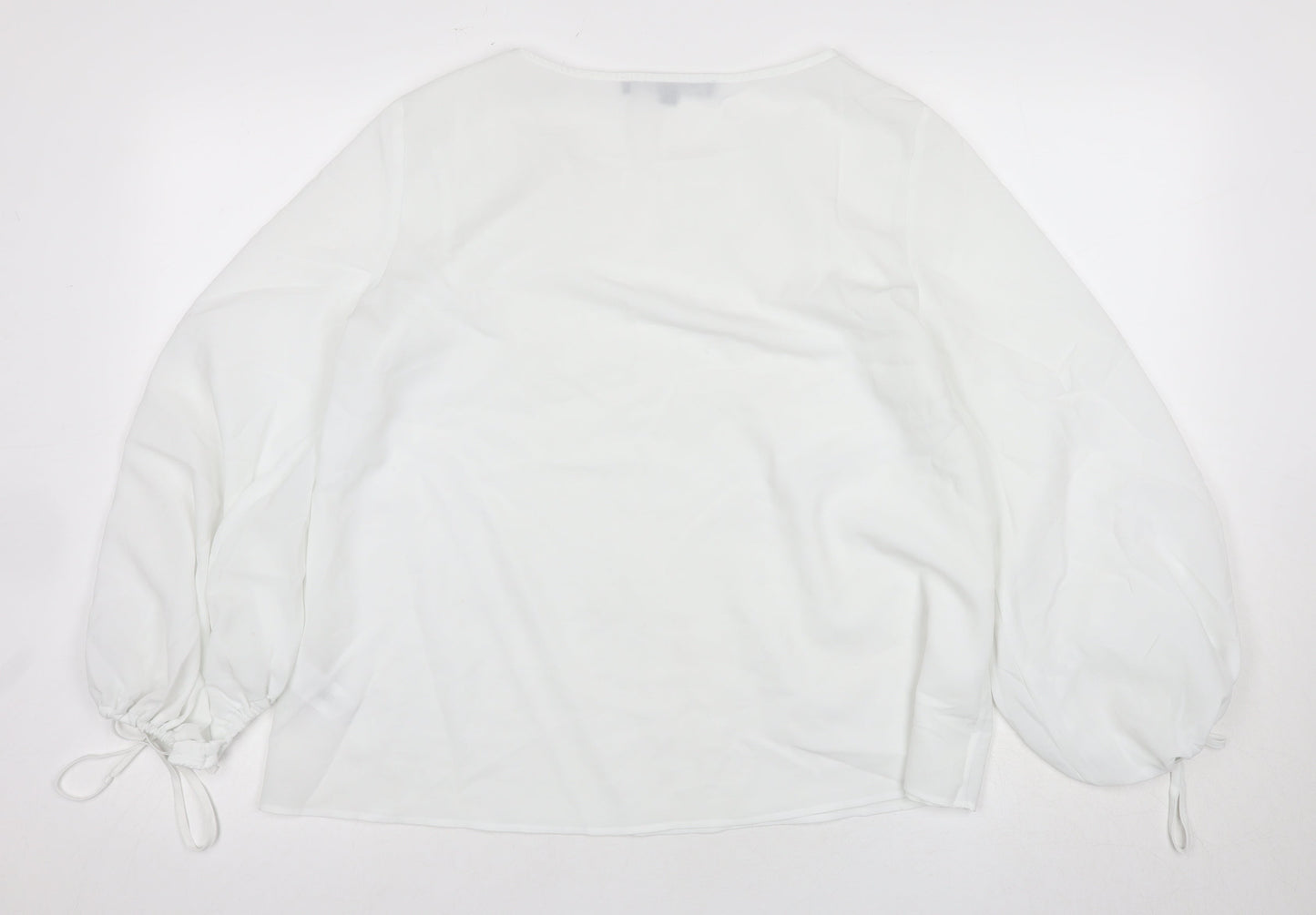French Connection Women’s White Blouse, Size L, Balloon Sleeve