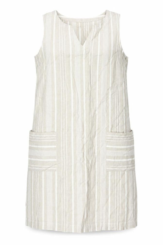 Maine New England Women's Beige Striped Sleeveless Dress UK 12