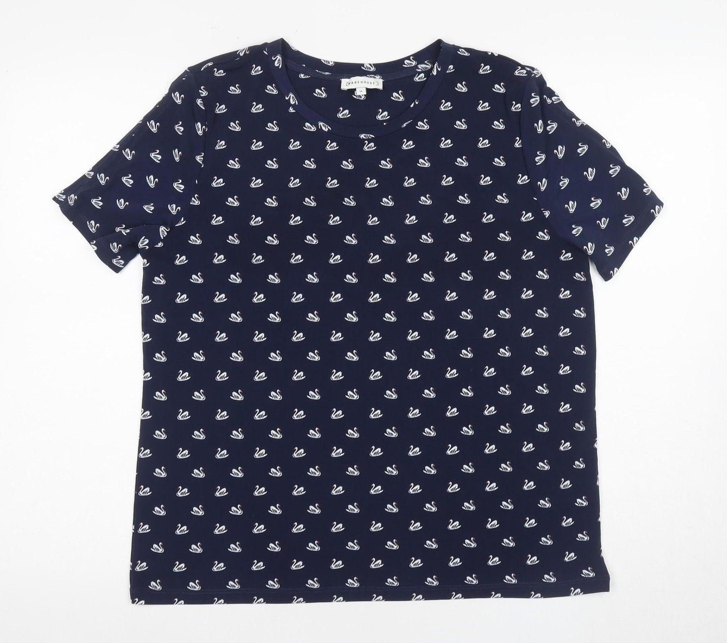 Warehouse Women's Blue Swan Print T-Shirt, Size 14