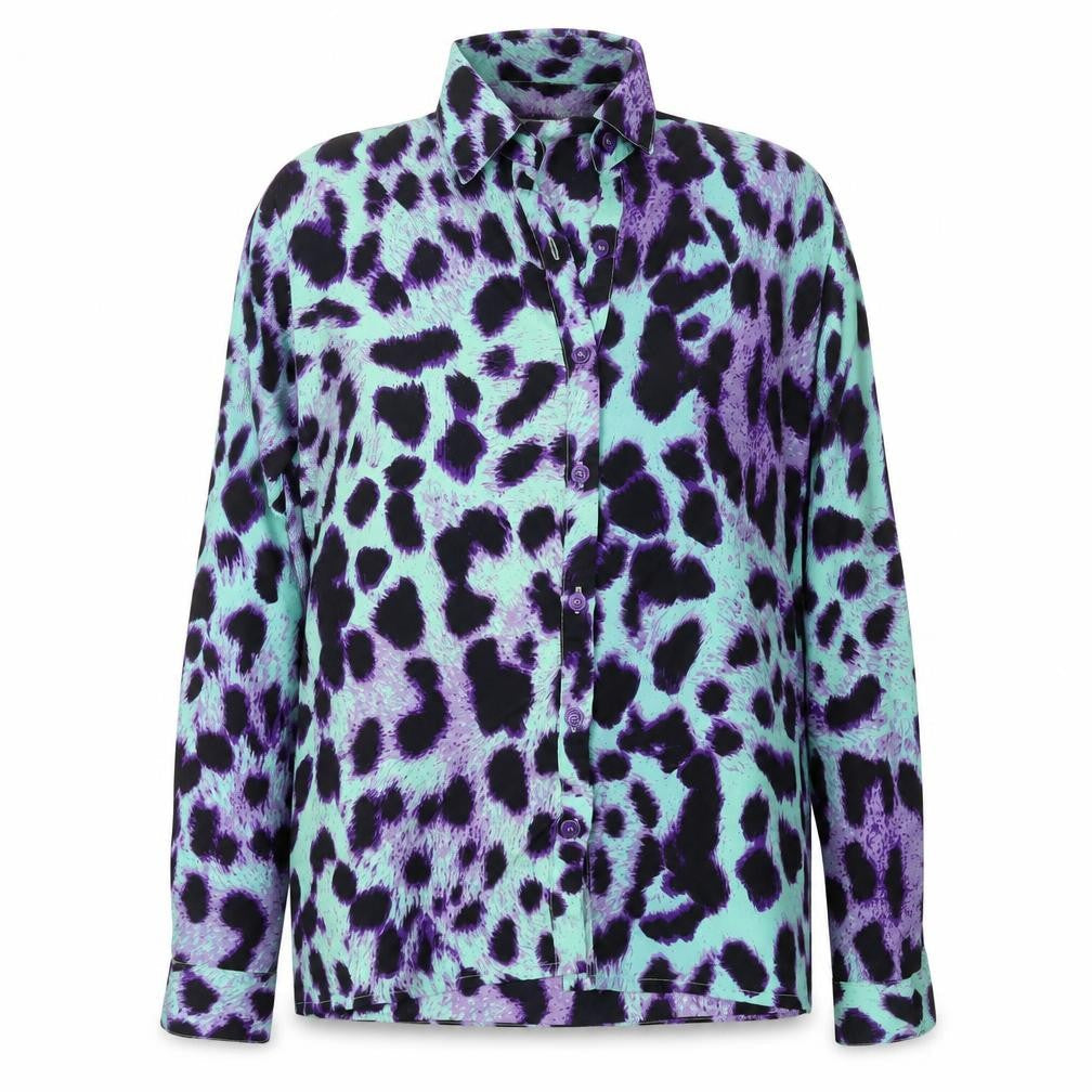 Dancing Leopard Women's Purple Animal Print Button-Up Shirt