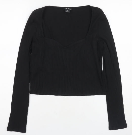 Monki Women's Black Cropped Blouse, M, Casual Slim Fit