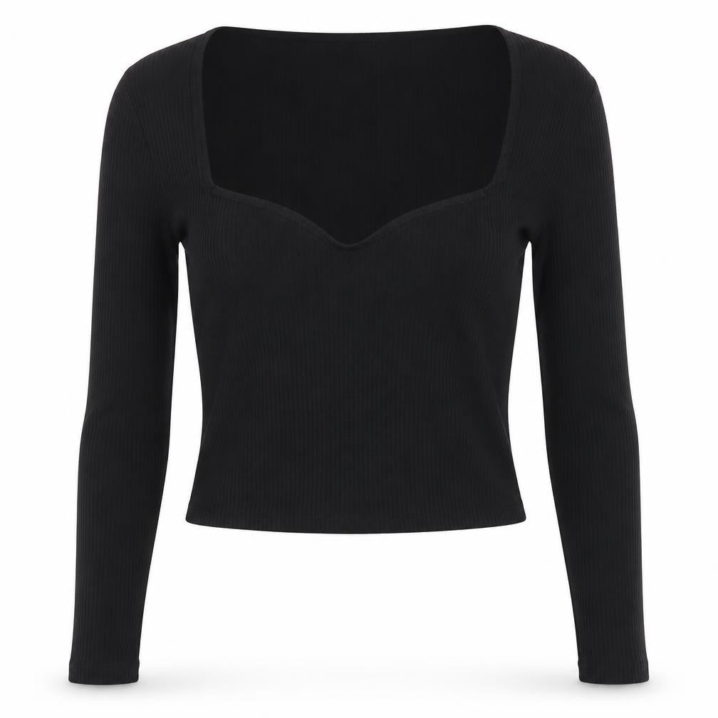Monki Women's Black Cropped Blouse, M, Casual Slim Fit