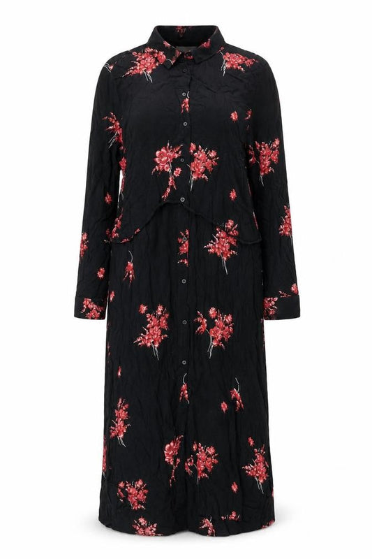 Mango Women's Black Floral Shirt Dress, Size 2