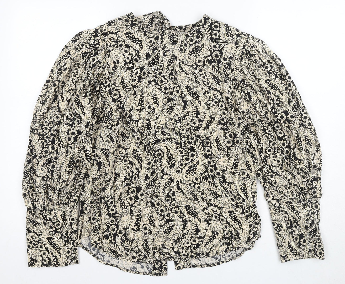 Zara Women's Black Floral Blouse XS Puff Sleeve
