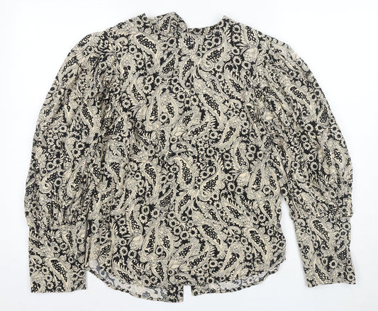 Zara Women's Black Floral Blouse XS Puff Sleeve