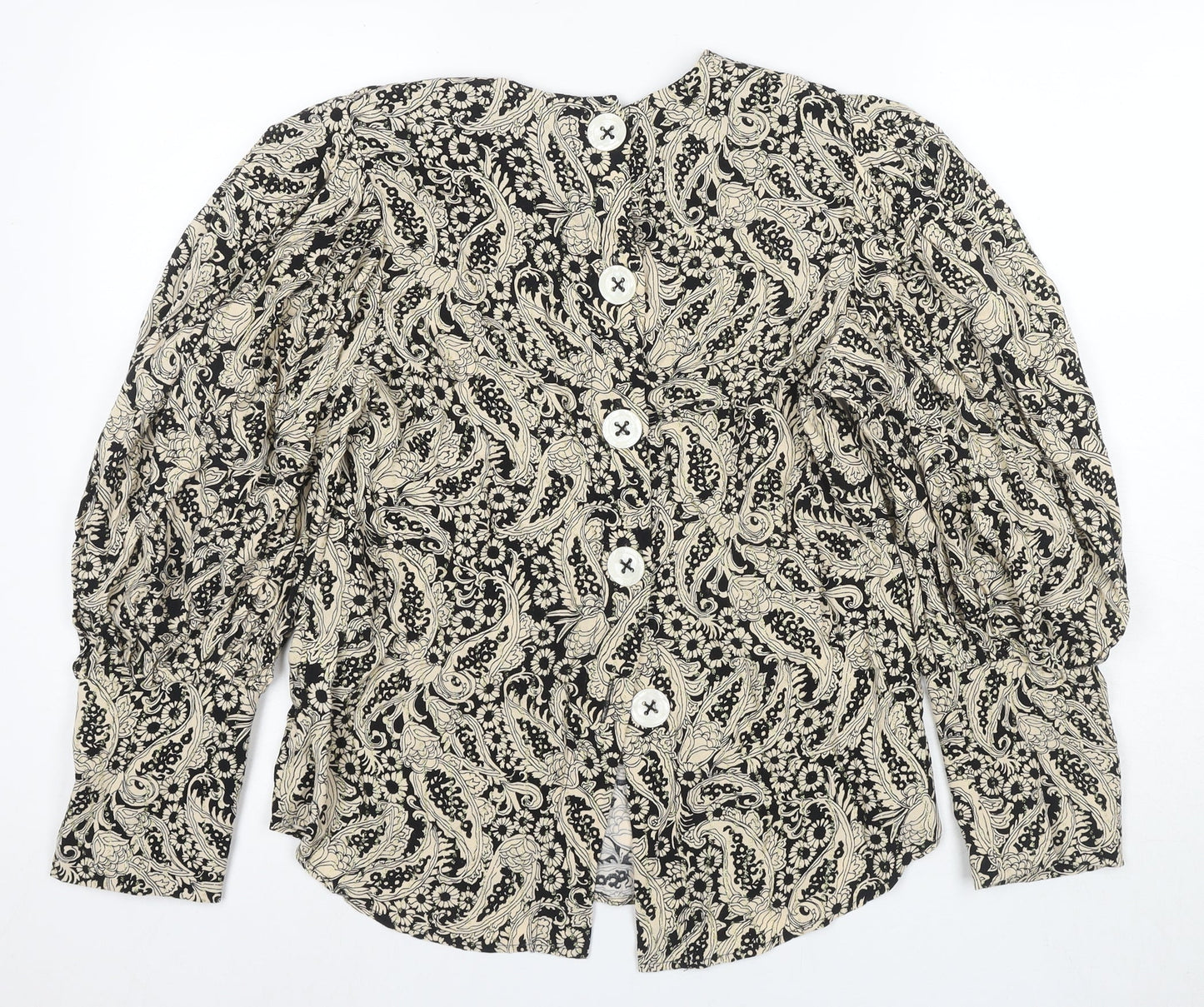 Zara Women's Black Floral Blouse XS Puff Sleeve