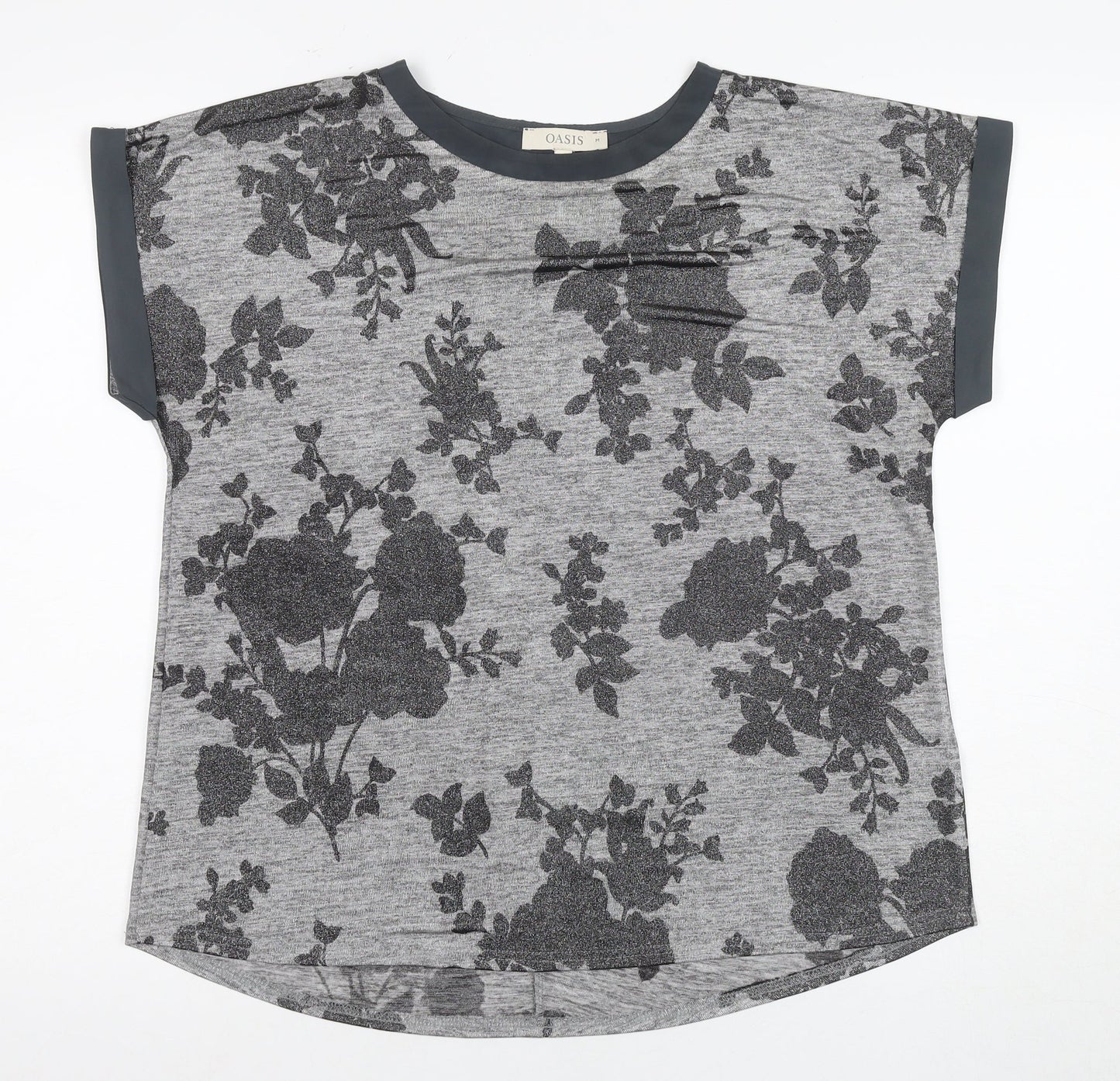 Oasis Women’s Grey Floral T-Shirt M Casual Short Sleeve