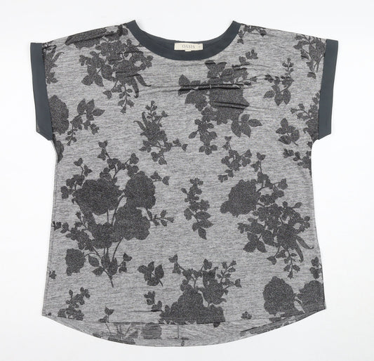 Oasis Women’s Grey Floral T-Shirt M Casual Short Sleeve