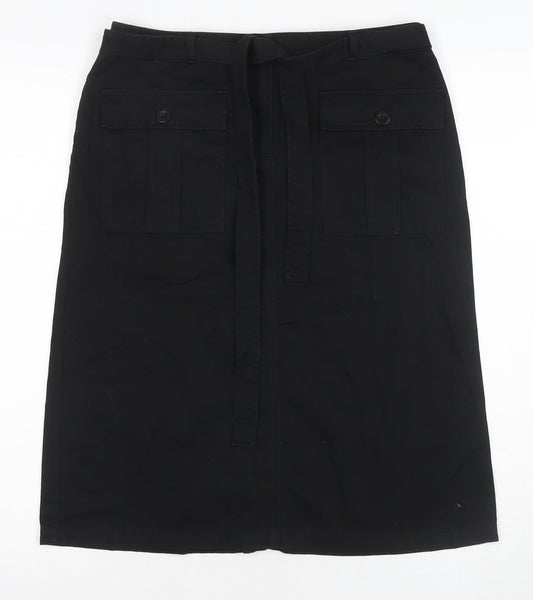Essentials Women's Black Cotton Skirt, Size 10, Pockets
