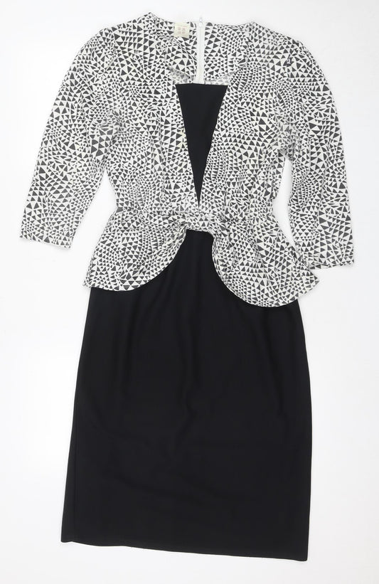 Eurofashion Women's Black White Geometric Sheath Dress Size 10