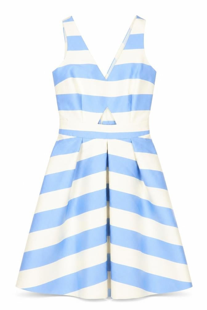 Topshop Women's Blue Striped Fit & Flare Dress