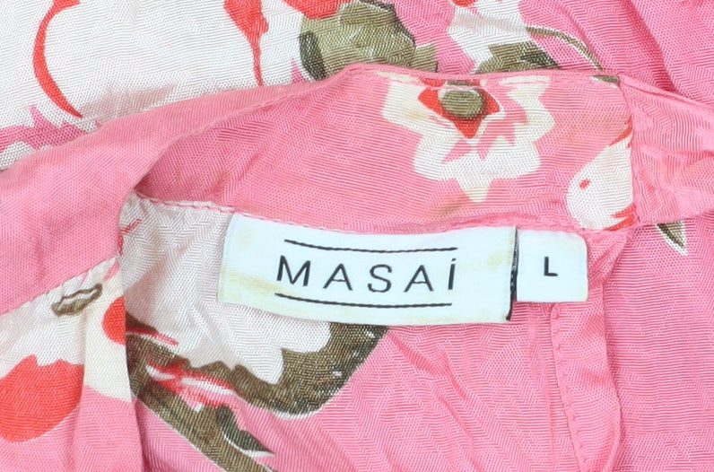 Masai Women's Pink Floral Tunic Blouse, Size L, Silk