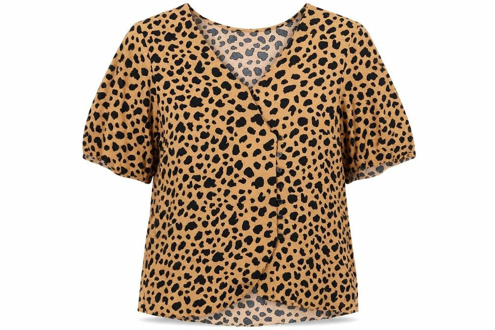 Warehouse Women's Brown Animal Print Wrap Blouse Size 12