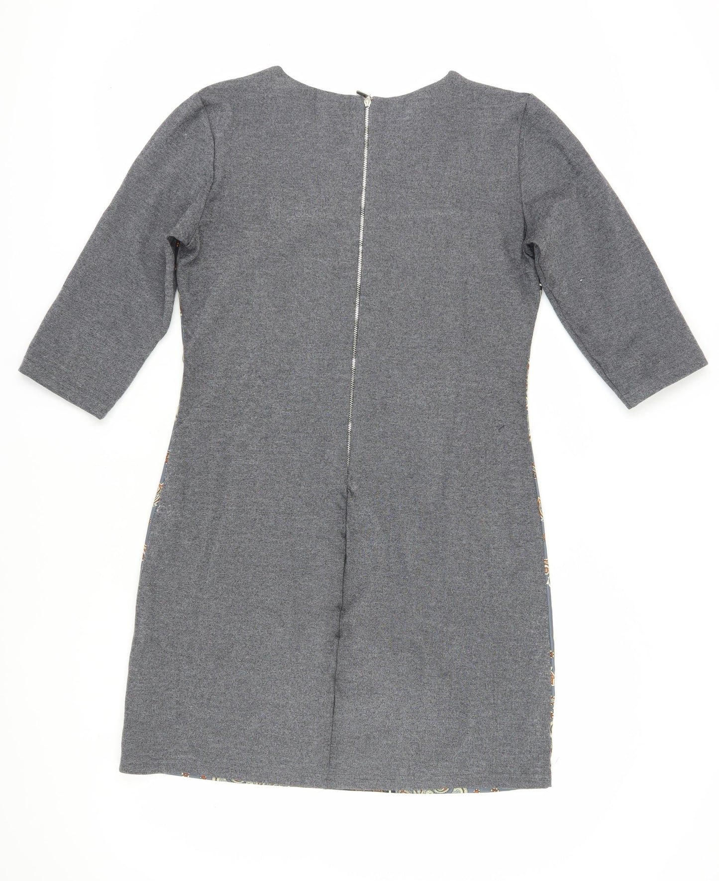 Derhy Womens Grey Paisley 3/4 Sleeve Shift Dress Size L