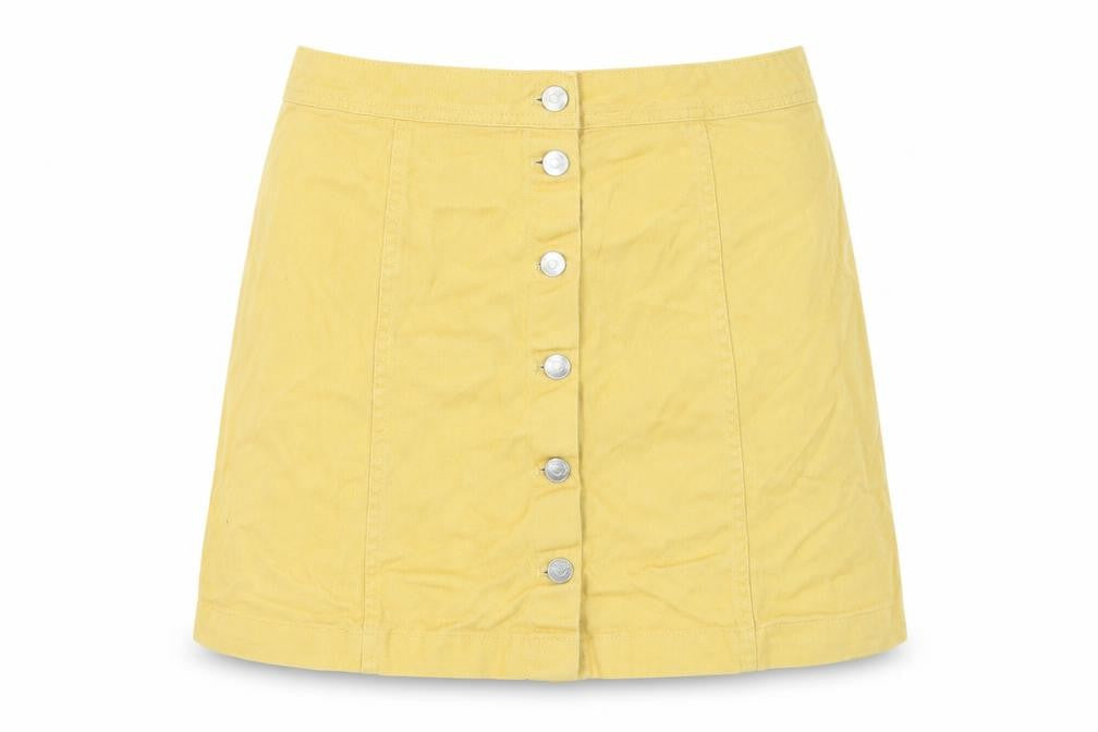 H&M Divided Women's Yellow A-Line Button Skirt Size 12