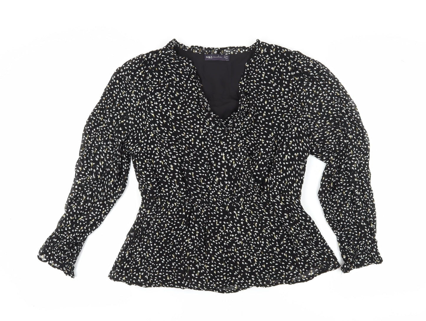 Marks and Spencer Women's Black Floral Blouse Size 12