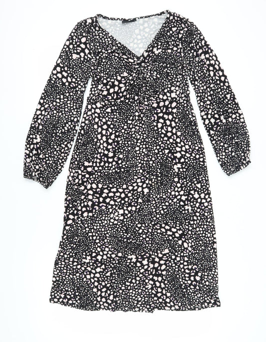Wallis Women Black Animal Print Long Sleeve Dress