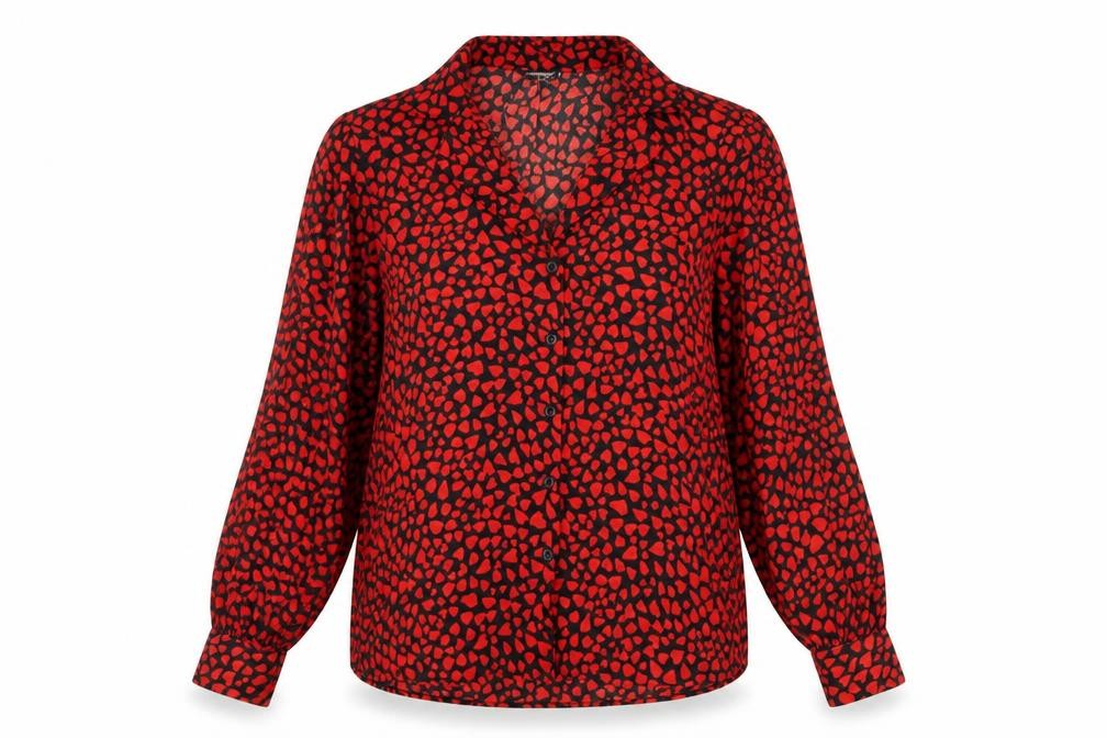 Topshop Women's Red Button-Up Blouse, Size 6, Bold Animal Print