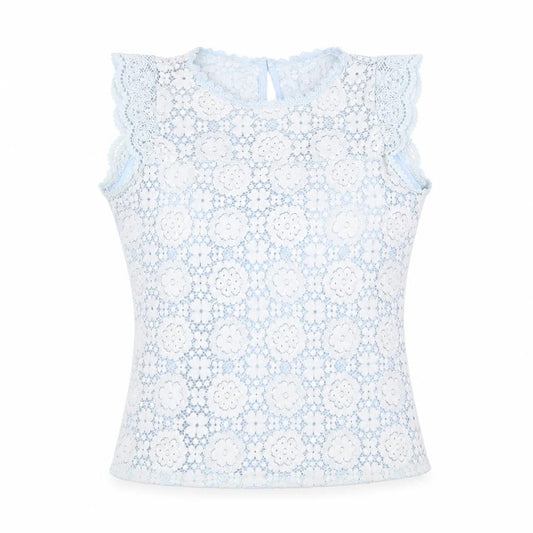 Front view of Dorothy Perkins Blue Lace Camisole Blouse, size 12, - Summer Style