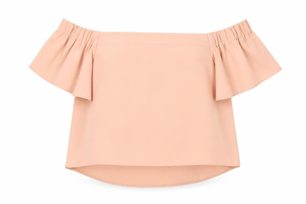 Topshop Women's Beige Off Shoulder Blouse Size 8