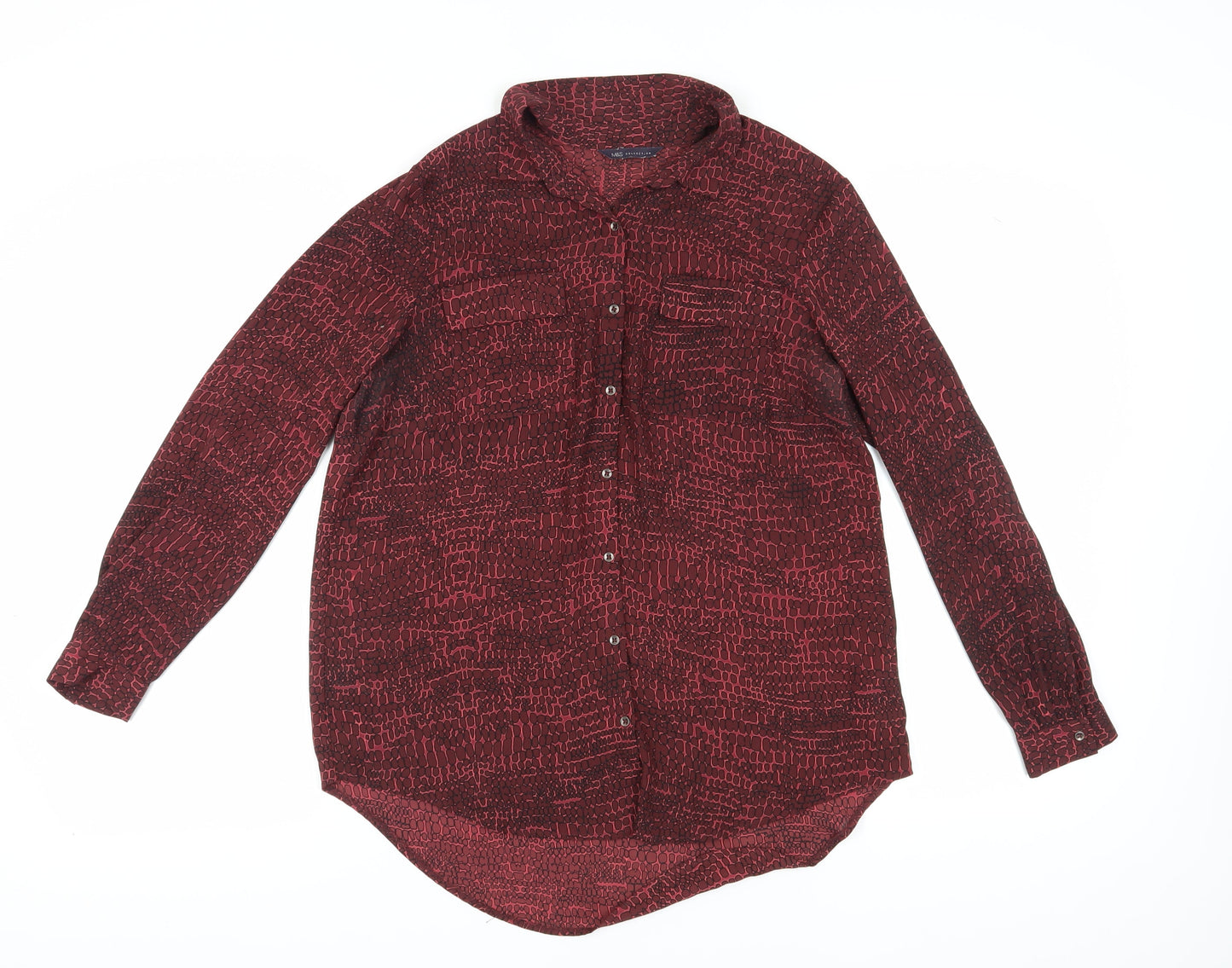 Marks and Spencer Women's Red Geometric Button-Up Shirt